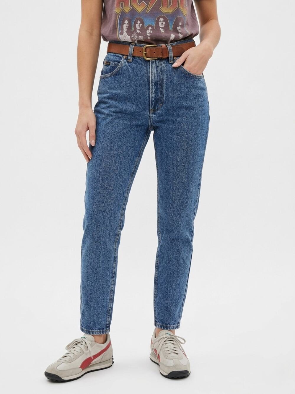 Vintage Lee High Waisted Tapered Mom Jeans Acid Wash Blue Denim 6 Pet.